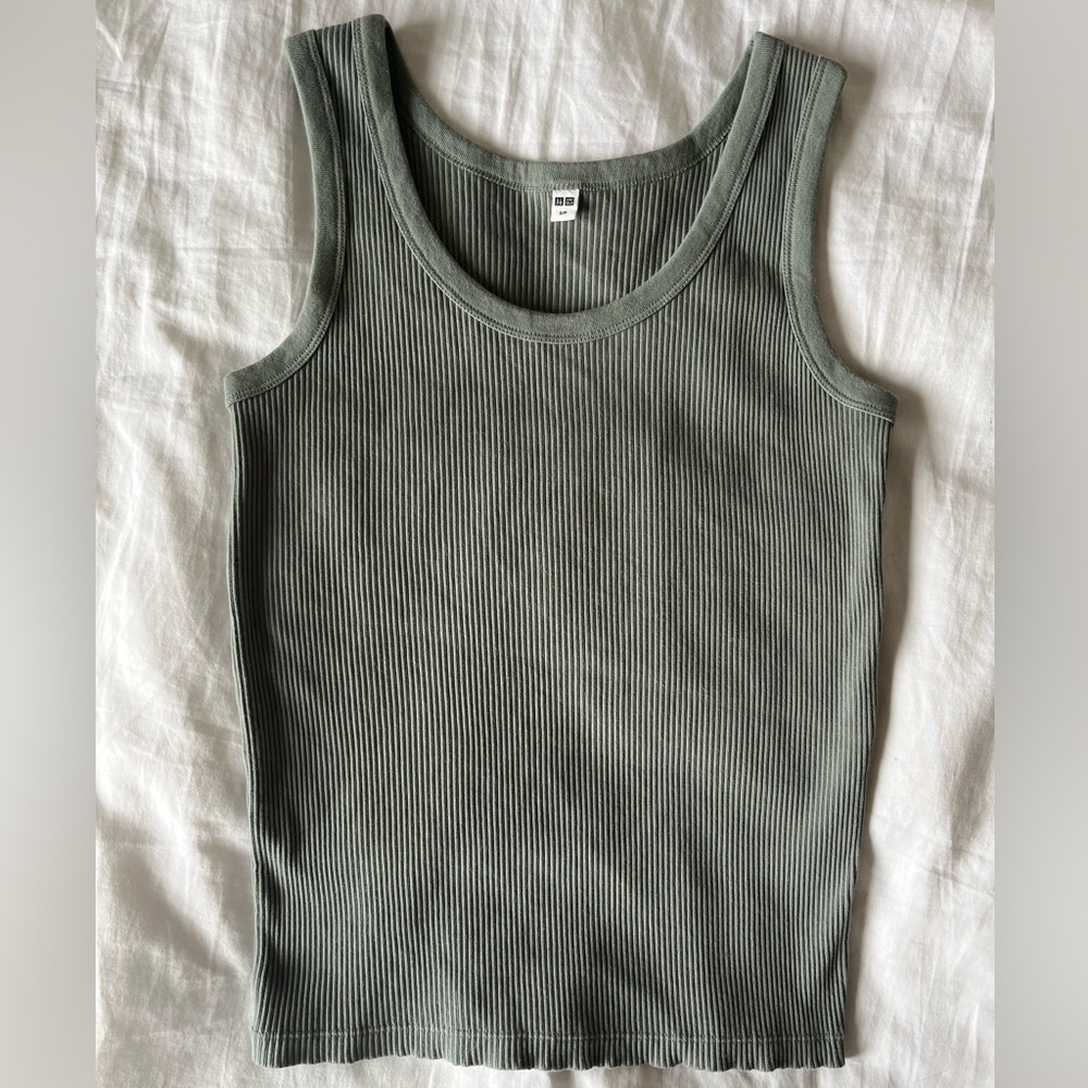UNIQLO Sage Green Cotton Ribbed Tank Top